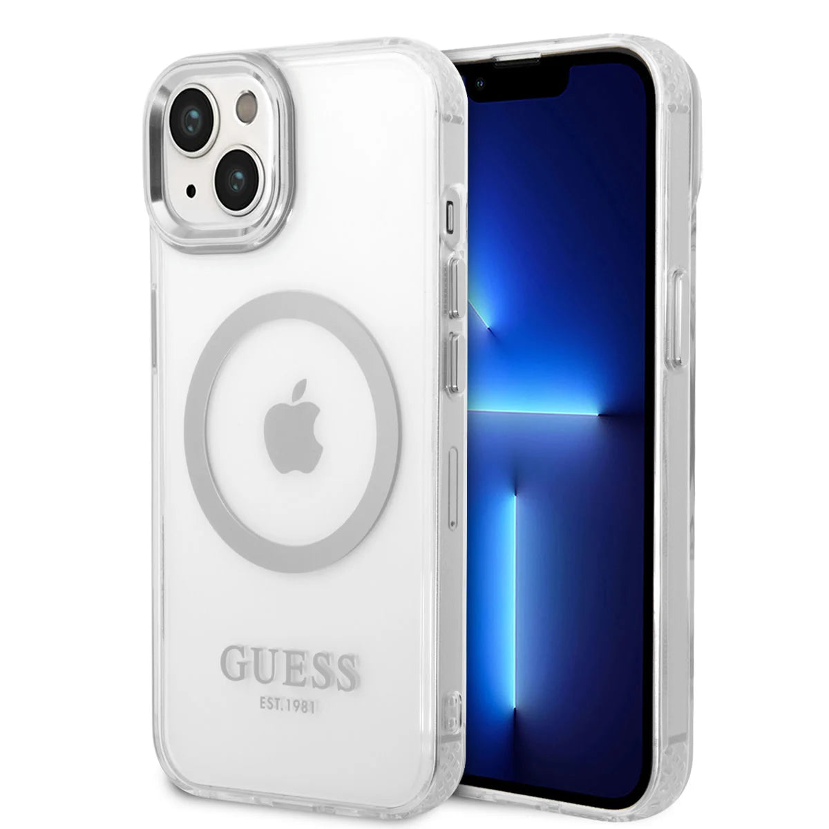Guess iPhone 14 Plus MagSafe suojakuori - Hopea